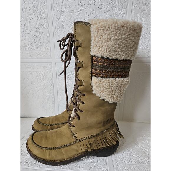 UGG Shoreline Shearling Sheepskin Leather Fringe Tall Boots Womens 7 Olive Green - Picture 12 of 15